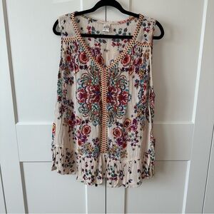 Multicolor Boho Floral Sleeveless Peplum Tank, XXL